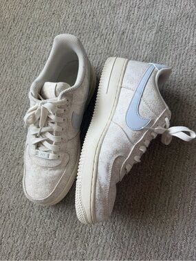 Nike Cream Sneakers with Pale Blue Swoosh and Embroidered flowers